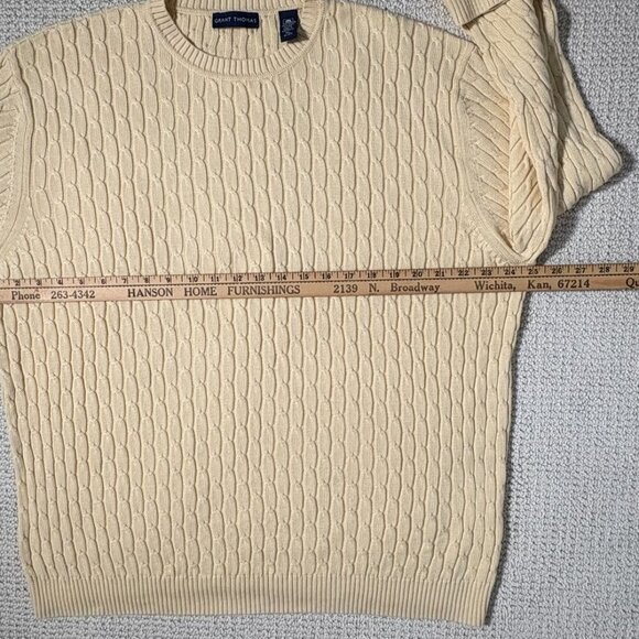Grant Thomas Soft XL Butter Yellow Cable Knit Sweater Quality 100% Pima Cotton - Picture 5 of 6
